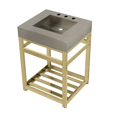 Fauceture KVSP2522A2 25" Stainless Steel Sink W/ Steel Console Sink Base, / Brass KVSP2522A2